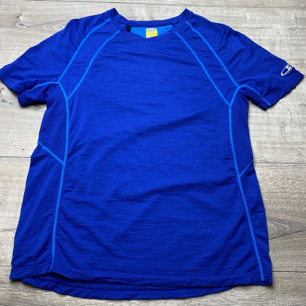 Icebreaker Shirt GT 150 Mens M Blue Merino Wool Short Sleeve Hiking Running Tee